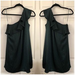 Madewell Green One Shoulder Silk Polka Dot Dress